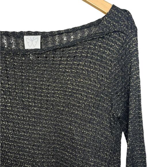 ELLA MOSS Black and Metallic Gold Boat Neck Long Sleeve Knit Top Women’s Size M - Picture 3 of 7